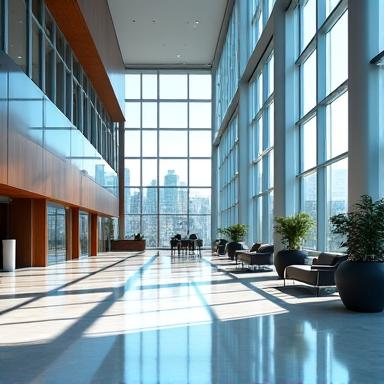 Modern office building interior for commercial photography.