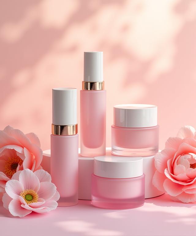 Creative shot of a cosmetic product line.